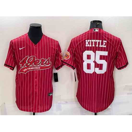 Men San Francisco 49ers 85 George Kittle Red With Patch Cool Base Stitched Baseball Jersey